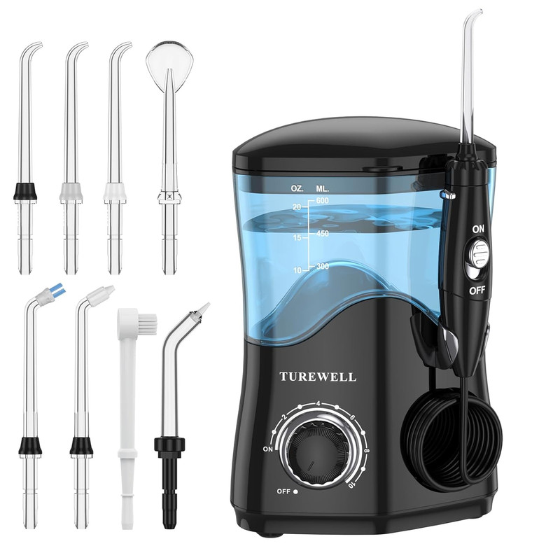 TUREWELL Water Dental Flosser for Teeth/Braces, Water Teeth Cleaner 8 Jet Tips a