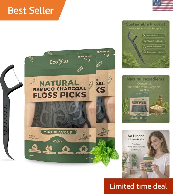 Biodegradable Floss Picks | 100 Count 2 Pack | Mint Flavor, Candelilla Wax | …
