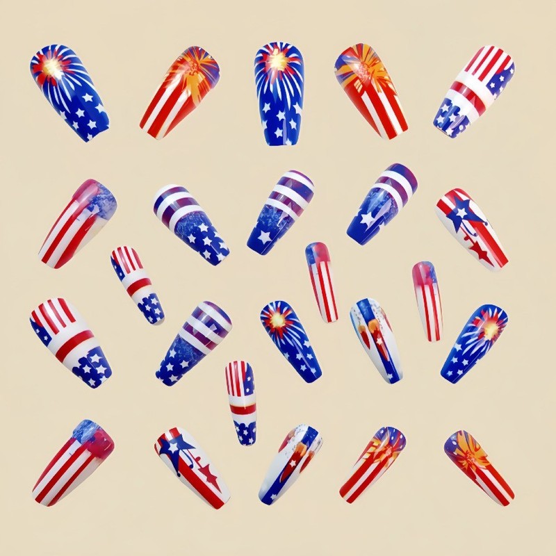 48PCS Independent Day Reusable Press-on Nails with Flag Pattern, Easy to Apply gallery