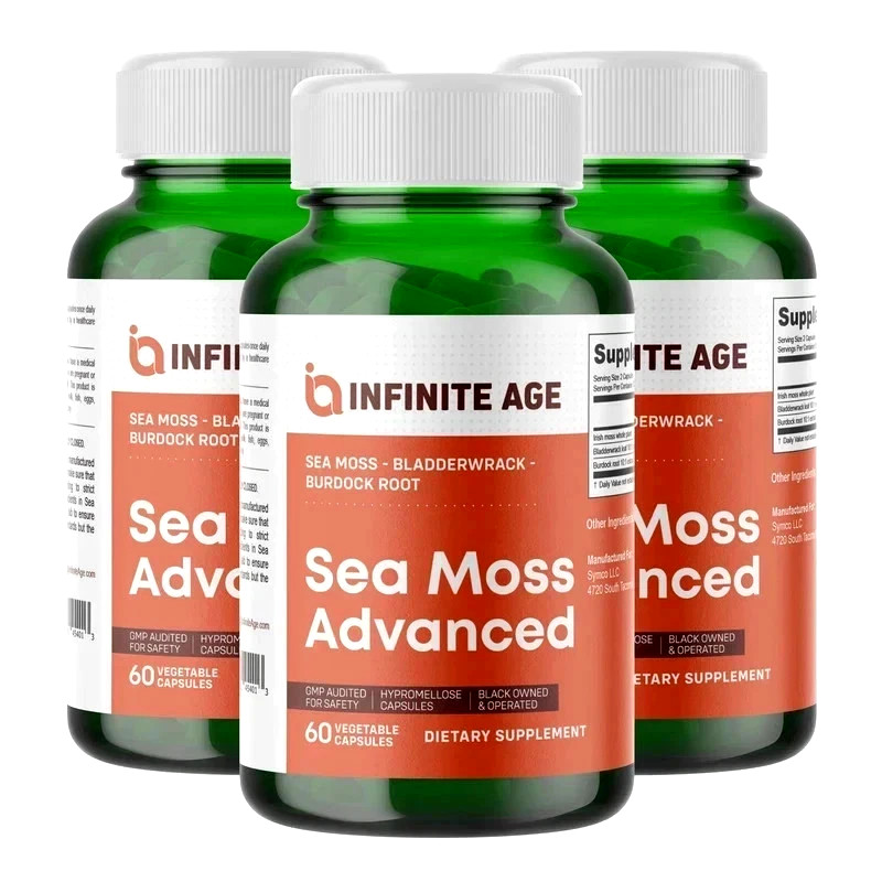 INFINITE AGE Sea Moss 1250mg Capsules 180 Count Vegan Superfood Supplemen/3 Pack