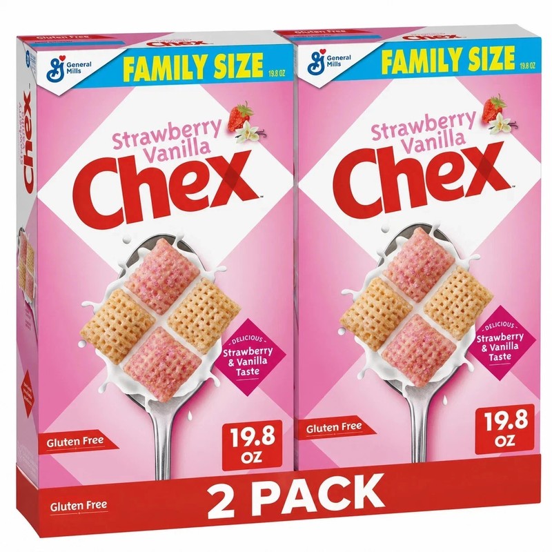 Pack of 2 Strawberry Vanilla Chex Breakfast Cereal Family Size 19.8oz Each.