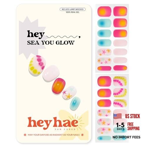 Semi Cured Gel Nail Strips | No LED Lamp Needed |Neon, Ombre | Easy Apply &