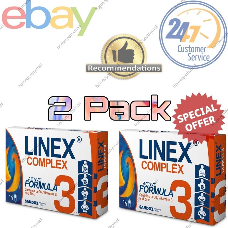 2 Pack LINEX COMPLEX Lactobacillus Rhamnosus GG Complex Vitamin B1 B2 B6 Zinc