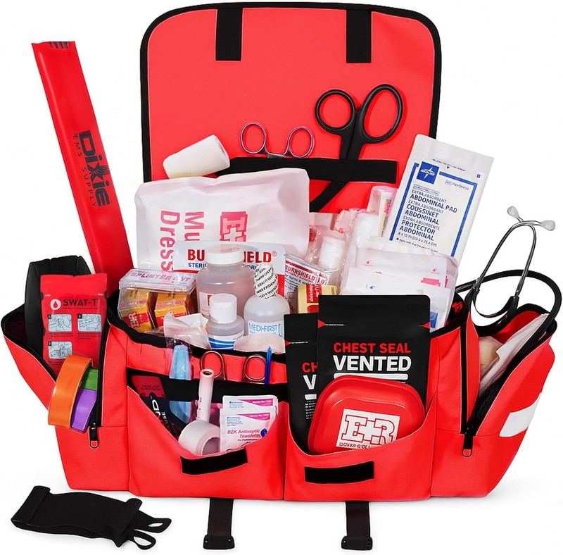 Fully Stocked EMT Trauma Bag – Tactical First Responder Medical Kit