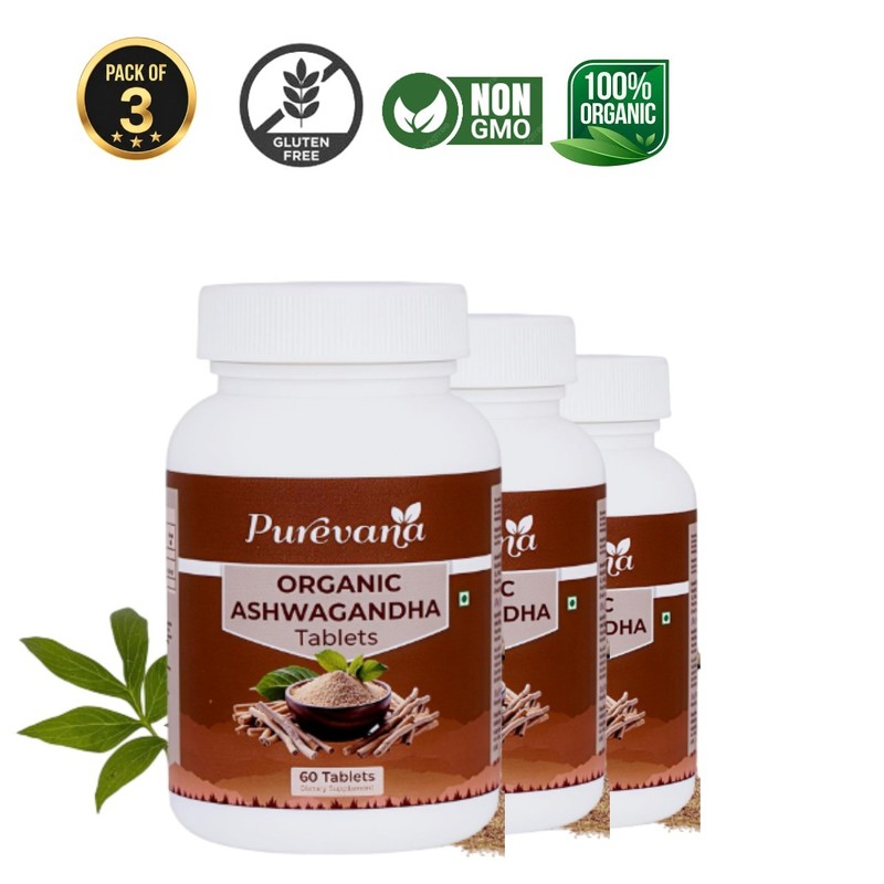 PU.REVANA Organic Ashwagandha 600mg 60 Tablets Pack of 3