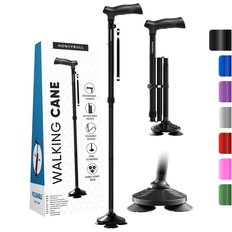 Walking Cane for Men & Women (Black) Foldable, Adjustable, Heavy Duty, Free S…