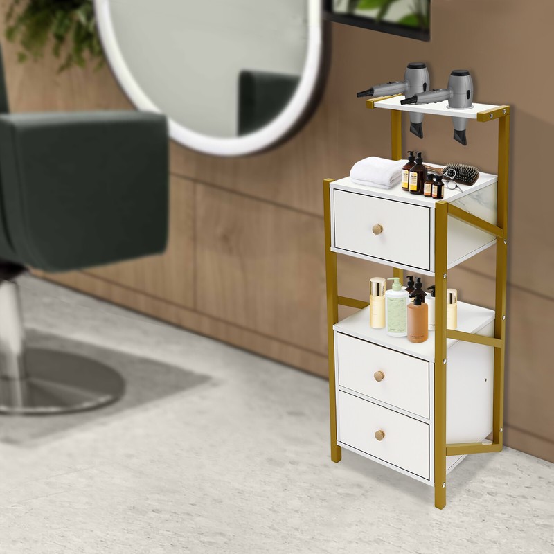 3 Drawer Beauty Salon Station White Golden Steel MDF Floor Standing 34*30*90cm gallery