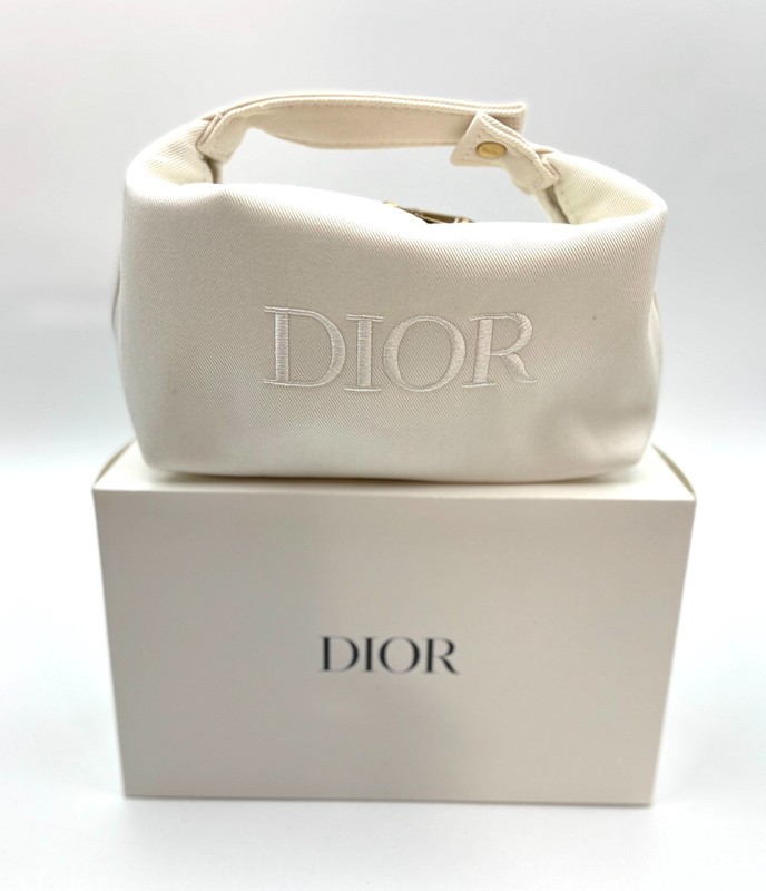 Christian Dior Cosmetic Makeup Bag Pouch With Top Handle New in Box!~ White