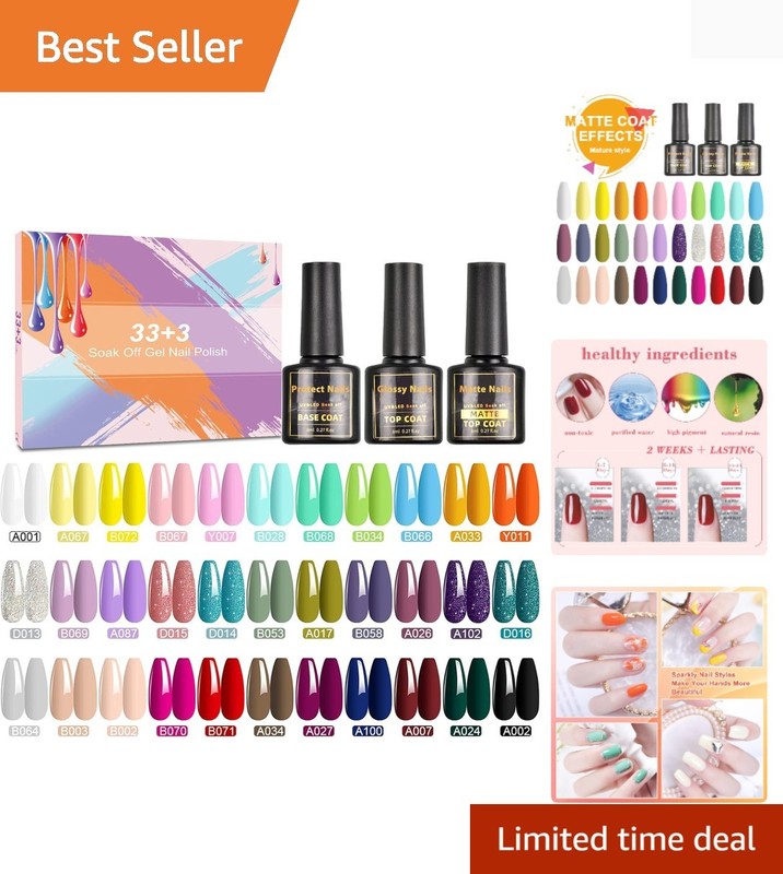 Gel Nail Polish Set, 36 Pcs Gel Polish Soak Off Gel Nail Kit with Glossy and …