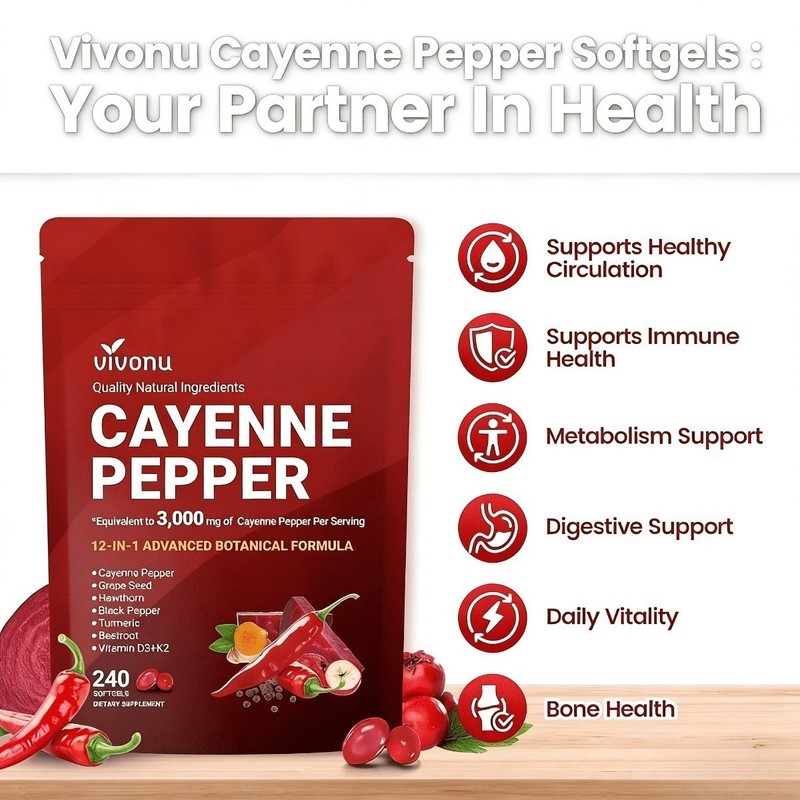 VIVONU Cayenne Pepper 240 Softgels, Heart & Vascular Health Supplement NEW gallery