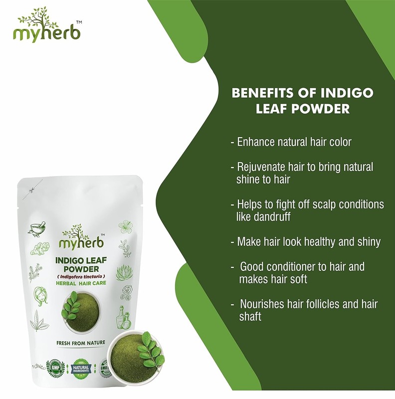 MYHERB 100% Natural Organic Indigo Leaf Powder (Indigofera tinctoria) || 227 Gm/ gallery