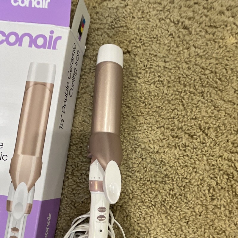 Conair 1 1/2 in Double Ceramic Curling Iron 400°F White/Rose Gold CD703L gallery