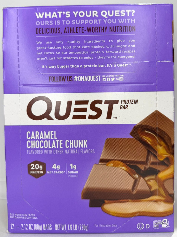 Quest Nutrition Protein Bars,Caramel Chocolate Chunk,12Ct,High ProteinEXP:06/26+