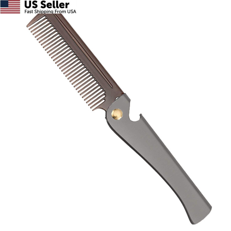 Stainless Steel Folding Comb, Pocket Comb for Men Small (Pack of 1), Black