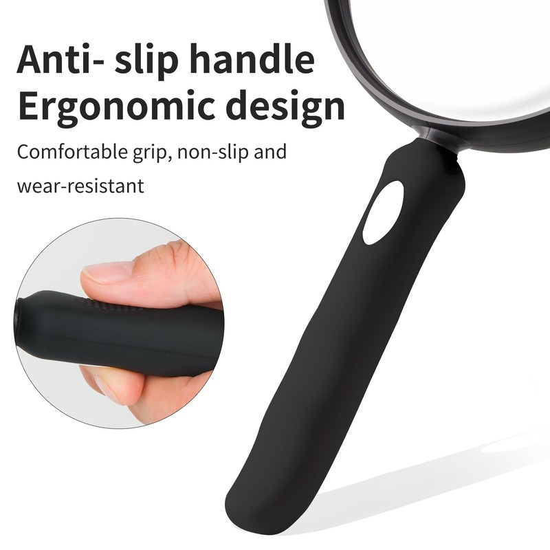 10X Large Magnifying Glass - 5.12" Anti-Glare Lens, Non-Slip Handle for Reading gallery