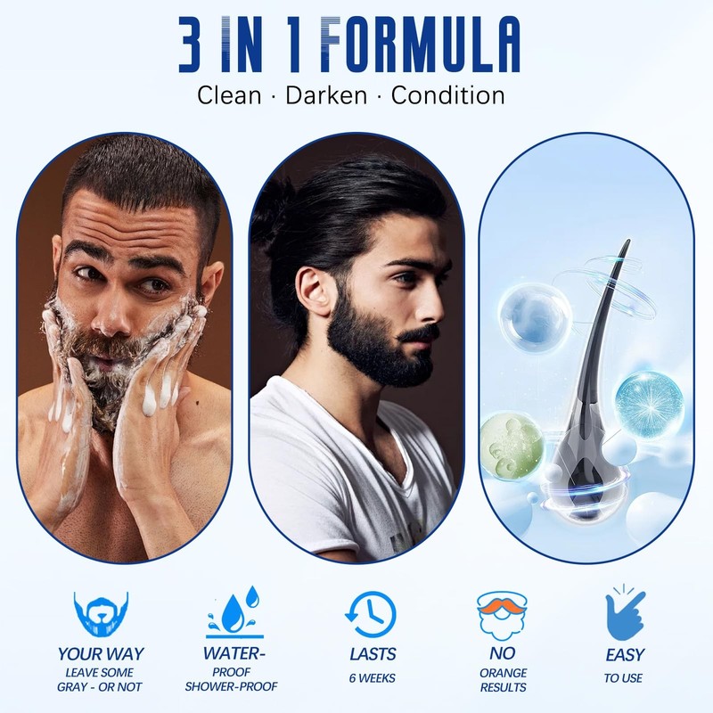Mens Black Beard Dye Shampoo 3 in 1, 5 Minutes 1 Fl Oz (Pack of 1), gallery
