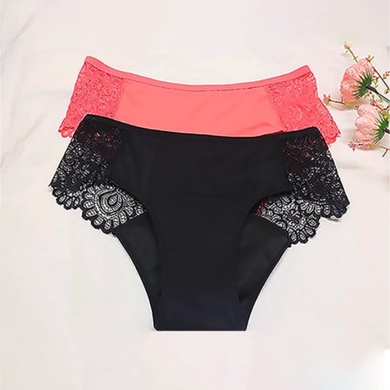 2pcs Period Underwear Women Lace Mid-Rise 4-layer Leak-Proof Menstrual Panties