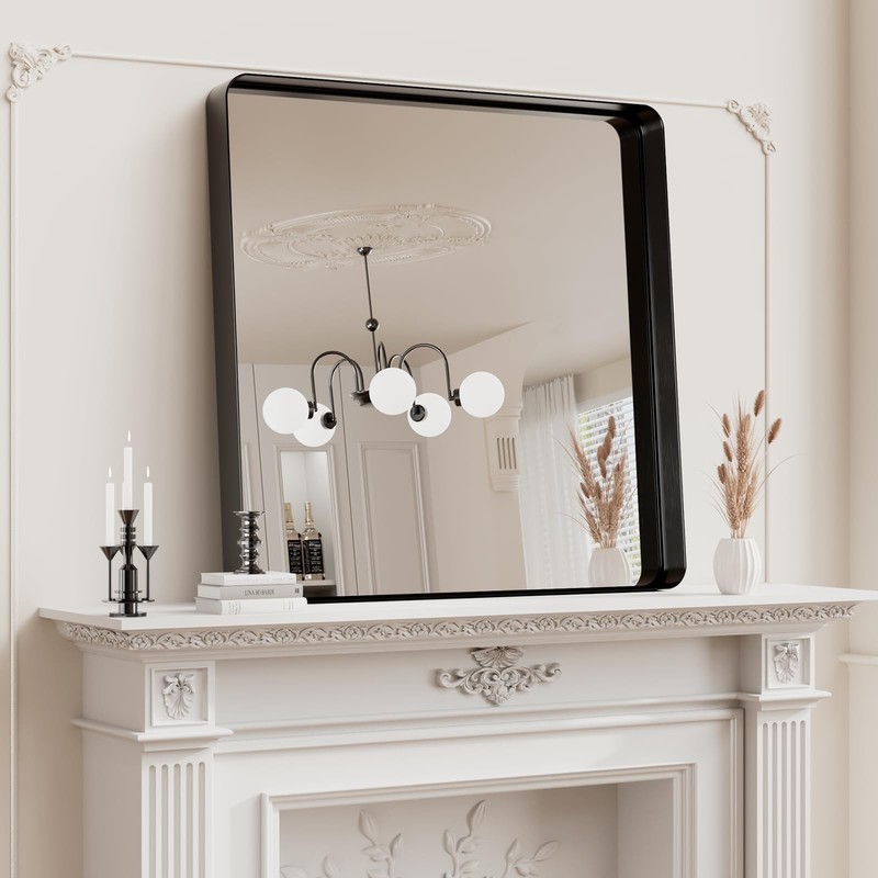 Koonmi Black Wall Mirror for Bathroom, 30x30 Inch Matte Deep Framed Rounded R... gallery