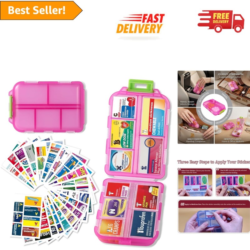 Portable Pink Pill Case with Comprehensive Labels – Daily Medication Made Easy