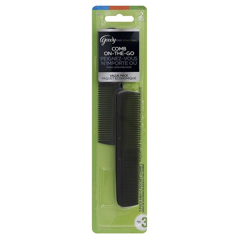 Goody Men’s Pocket Comb, Black, 2 Count