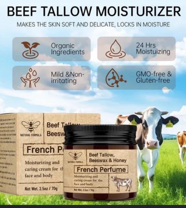 Beef Tallow Beeswax Honey Moisturizer Cream, French Perfume Scent 2.5 oz
