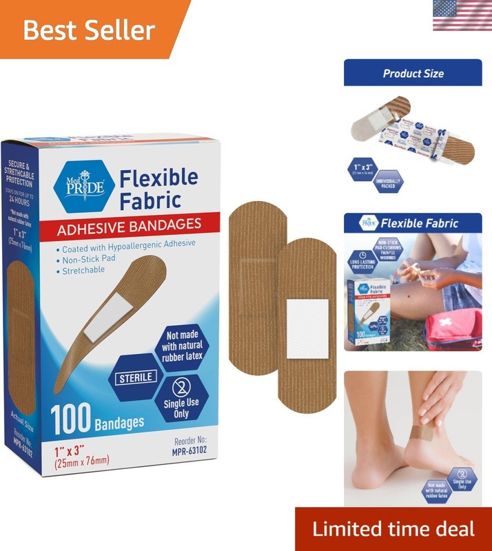 Comfortable Nonstick Hypoallergenic Bandages 1” x 3” – 100 Pack for Wound Care