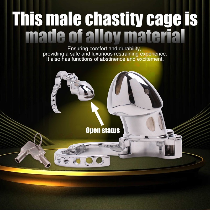 New Metal Chastity Cage Lockable Device Press Lock Penis Cage for Male Restraint gallery