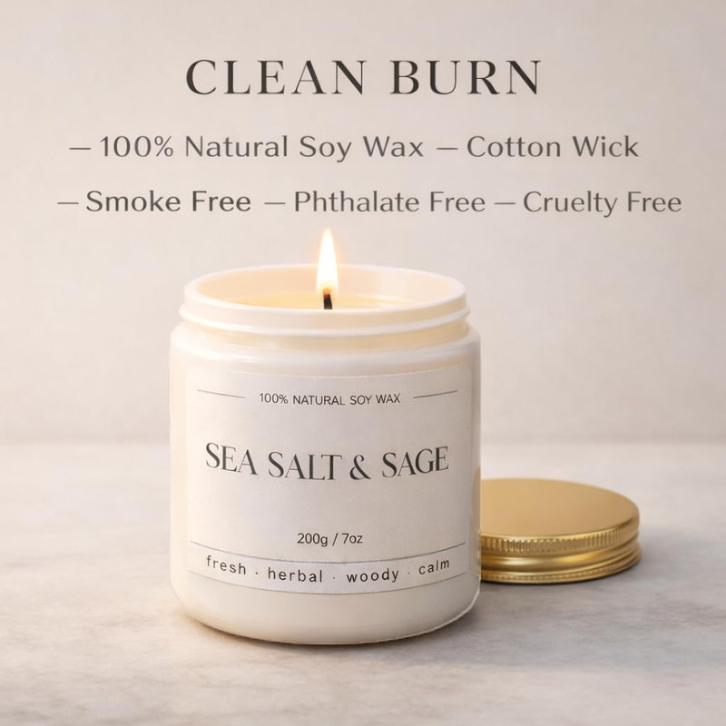 Sea Salt & Sage Candle - Summer Scented Soy Candles for Home - Coastal Decor for gallery