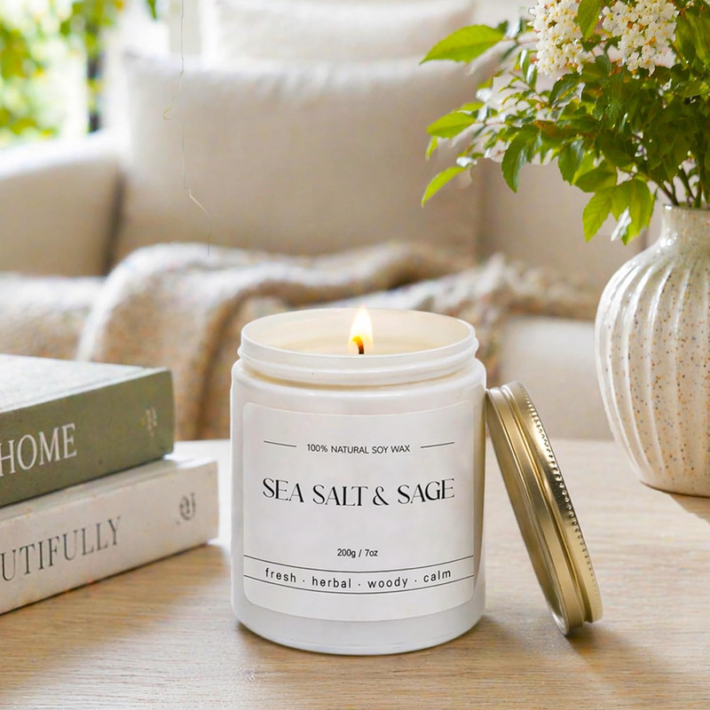 Sea Salt & Sage Candle - Summer Scented Soy Candles for Home - Coastal Decor for gallery