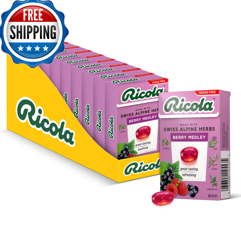 Ricola Sugar Berry Medley Travel Sized Voice Refreshment 18 Drops Per Pack Of