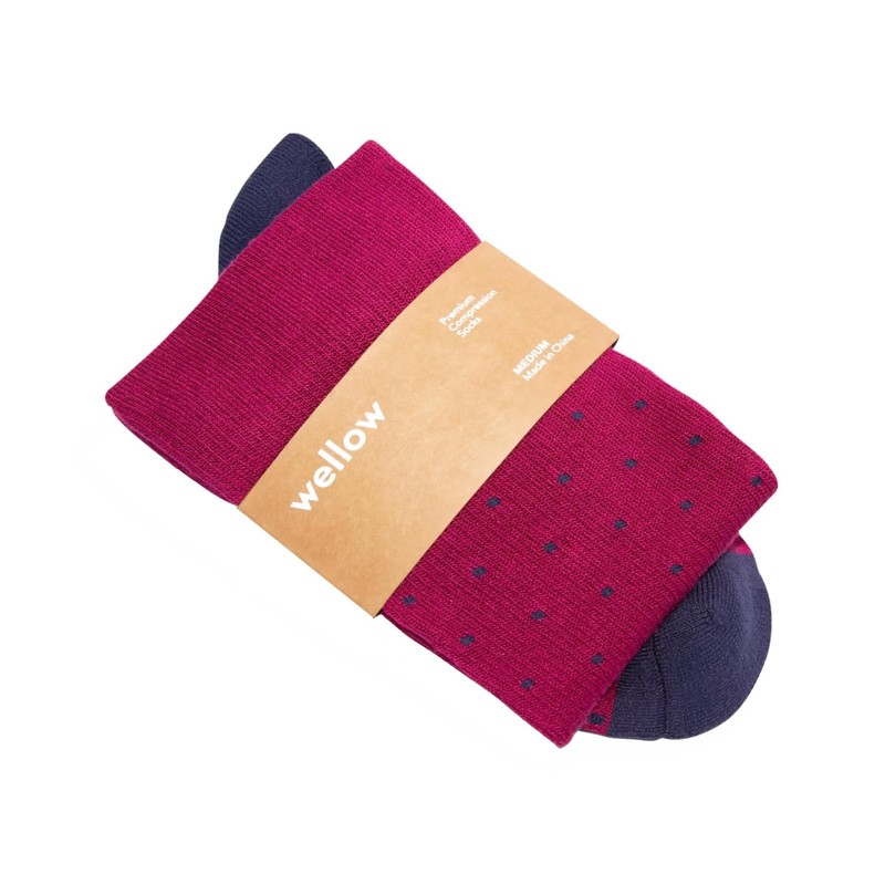 Wellow Compression Socks for Men & Women, Bamboo Viscose, Plum Dots