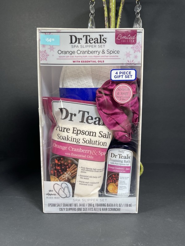 Dr Teal’s Spa Slipper Set Orange Cranberry & Spice Gift Basket w/ Essential Oils