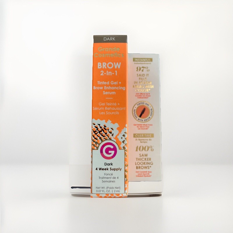 2 Grande BROW 2 In 1 Eyebrow Enhancing Serum Tinted DARK 2ML New Exp 2027+Sample