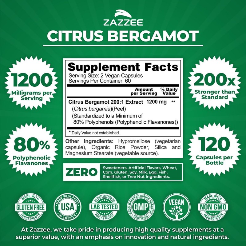 Zazzee Extra Strength Citrus Bergamot 200:1 Extract 1200 mg, 80% Polyphenols gallery