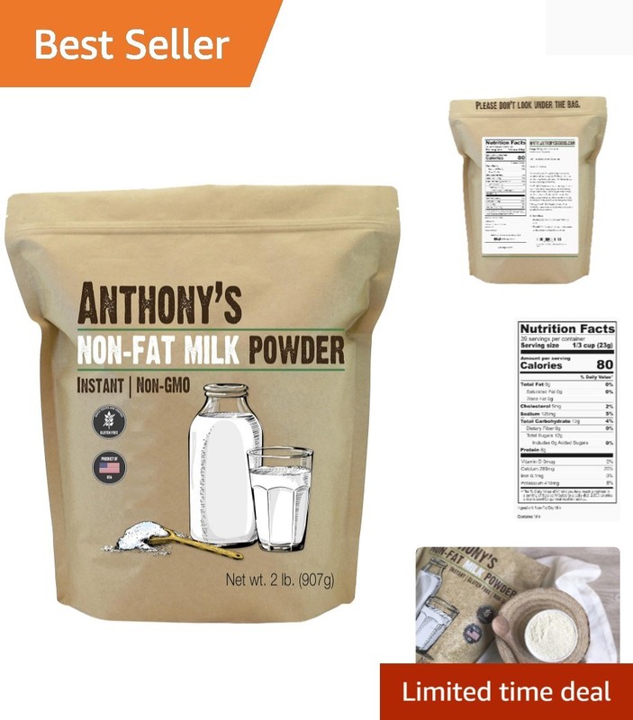 Non Fat Milk Powder, 2 lb, Instant, Gluten Free & Non GMO