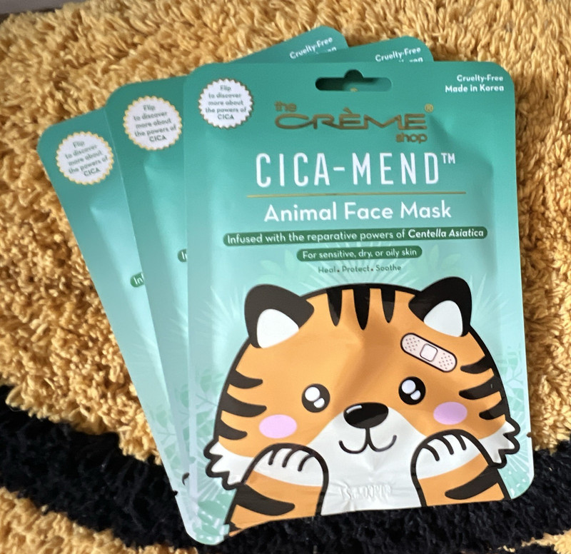 The Crème Shop Cica-Mend Animal Face Cica Sheet Mask Soothing Cruelty-Free 3pk
