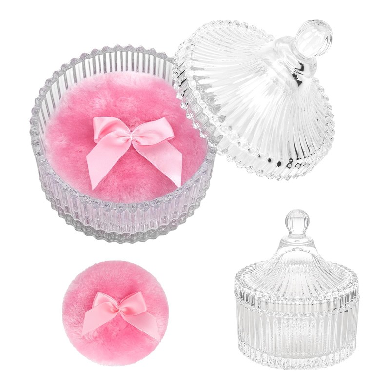 2 Pieces Large Body Powder Puff and Container – 4 x 4 x 4.9 IN, Lucency