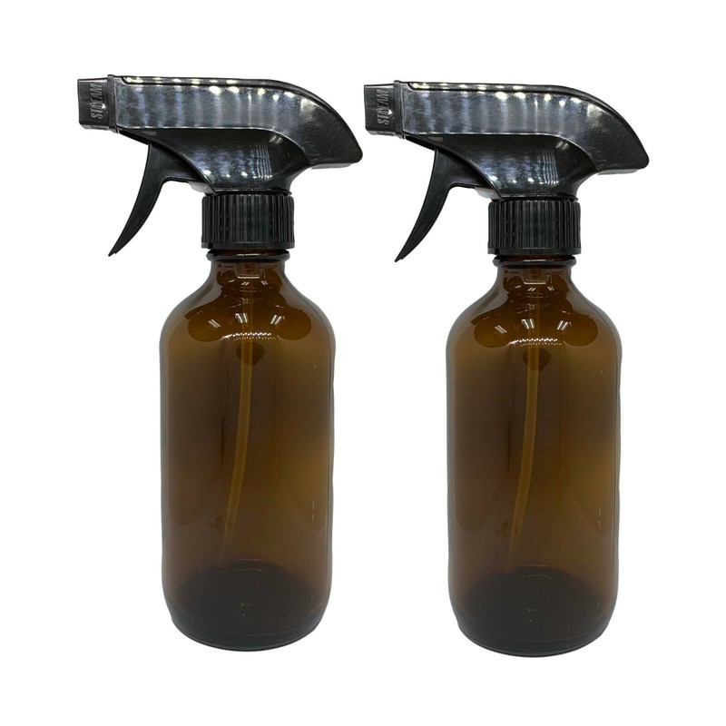 8oz Amber Glass Bottles with Black Trigger Sprayers – Pack of 2