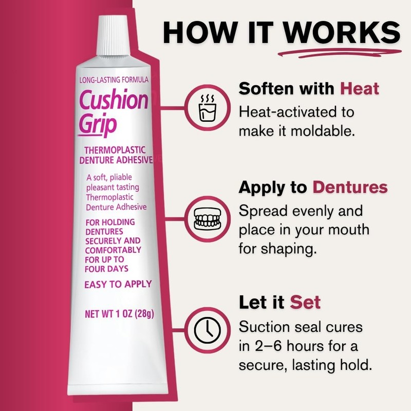 Cushion Grip Soft Pliable Thermoplastic For Refitting Dentures 1 Oz (6-Pack) NEW gallery