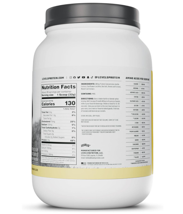 Levels Grass-Fed Whey Protein Powder, Vanilla Bean, 2 lb, 24g Protein gallery