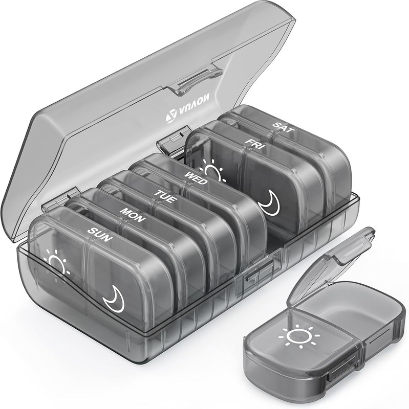 XL Weekly Pill Organizer 2 Times a Day, Pill Box 7 Day with One-Side Large Openi