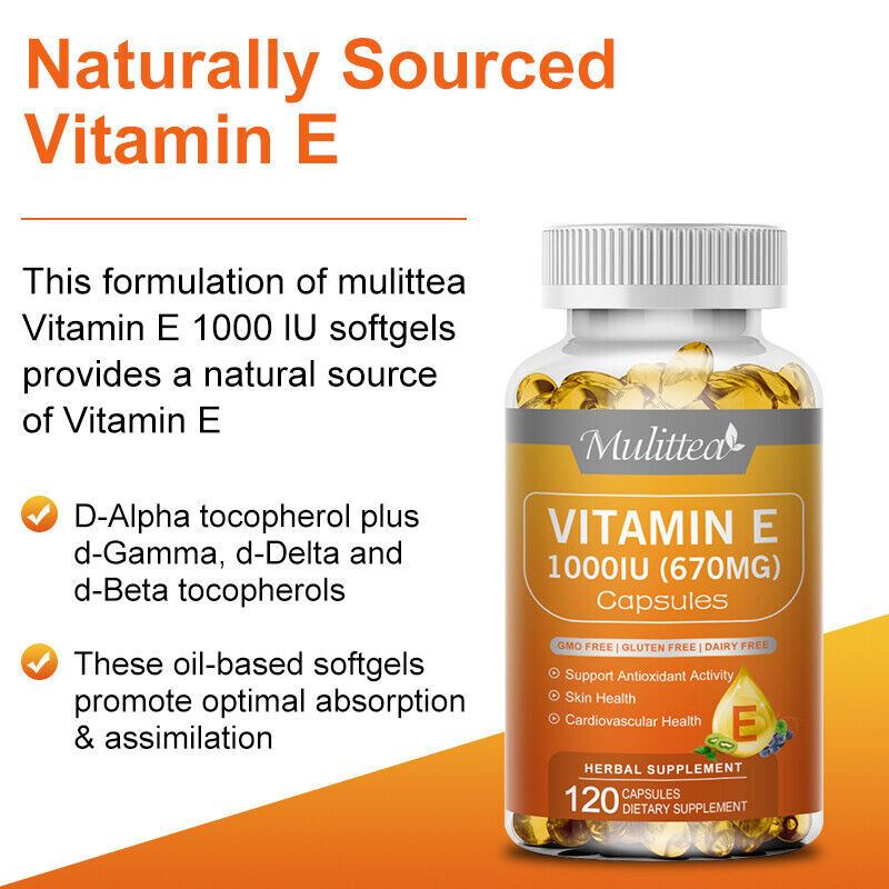 Vitamin E Oil 120 Softgels | Vit E Capsules for Hair Skin Nail Face Health Vegan gallery