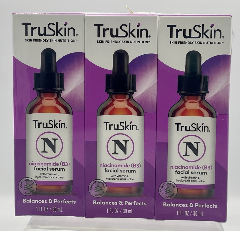 Lot of 3 TruSkin Niacinamide B3 Facial Serum 1oz Vitamin E & Hyaluronic Acid