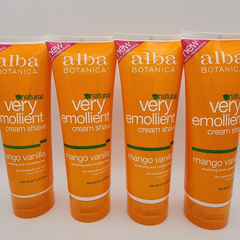 Alba Botanica Very Emollient Cream Shave Mango Vanilla, Set of 4, 8 oz each