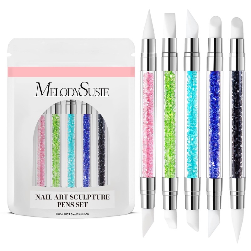 MelodySusie 5 Pcs Nail Art Sculpture Pen Acrylic Dual Tipped Brushes for Resin N