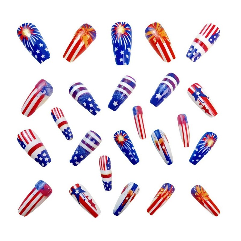 48PCS Independent Day Reusable Press-on Nails with Flag Pattern, Easy to Apply gallery
