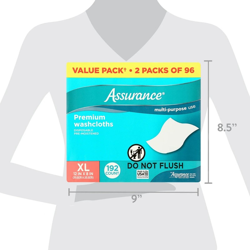 Assurance Premium XL Disposable Washcloths 192 Count White Adult Wipes 2x96 gallery