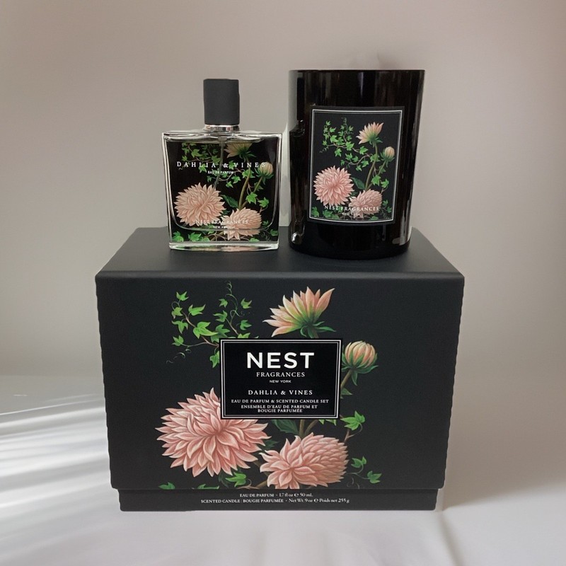NEST FRAGRANCES DAHLIA & VINES GIFT SET – 1.7 OZ EDP SPRAY+9 OZ CANDLE – RARE