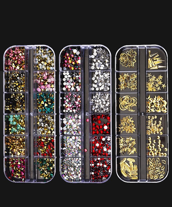 US 12 Grids Nail Glitter Flakes Sequins Rhinestones Pearl Nail Art Decorations gallery