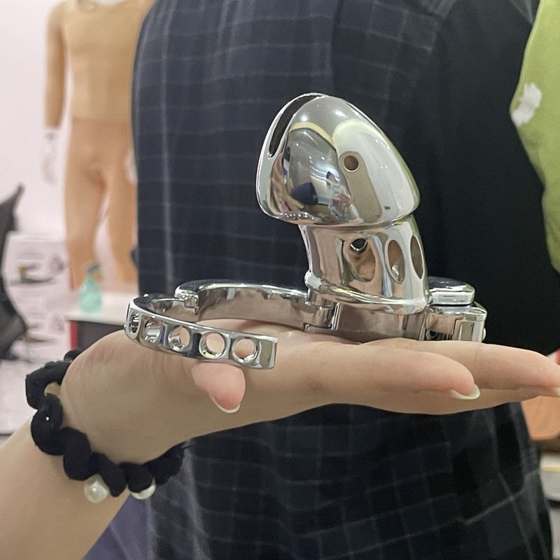 New Metal Chastity Cage Lockable Device Press Lock Penis Cage for Male Restraint gallery